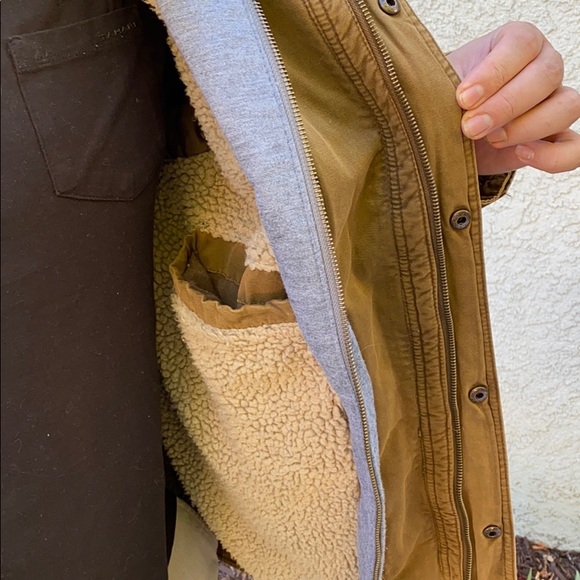 Levi's Shearling Sherpa Double Lined Hooded Neutral Military Utility Jacket XXLT - Picture 8 of 13